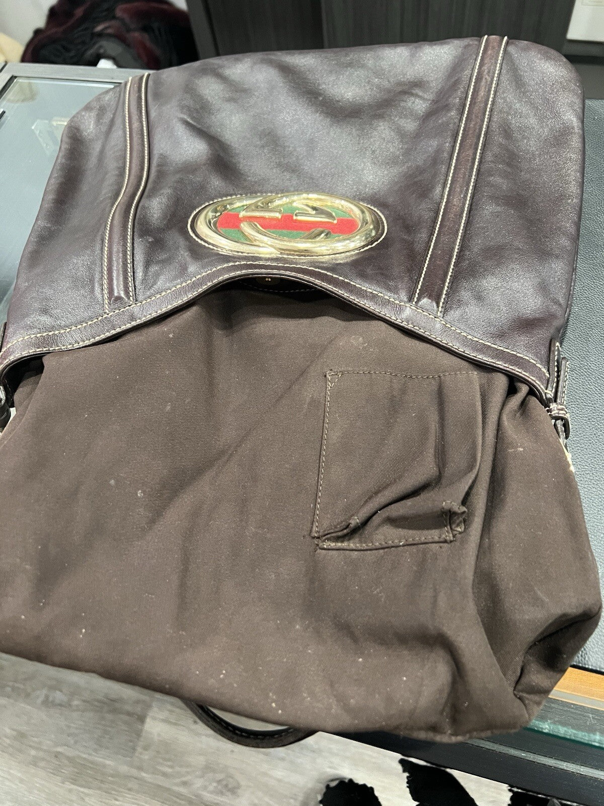 Gucci Leather Medium Britt Dark Brown Shoulder Bag With Authenticity