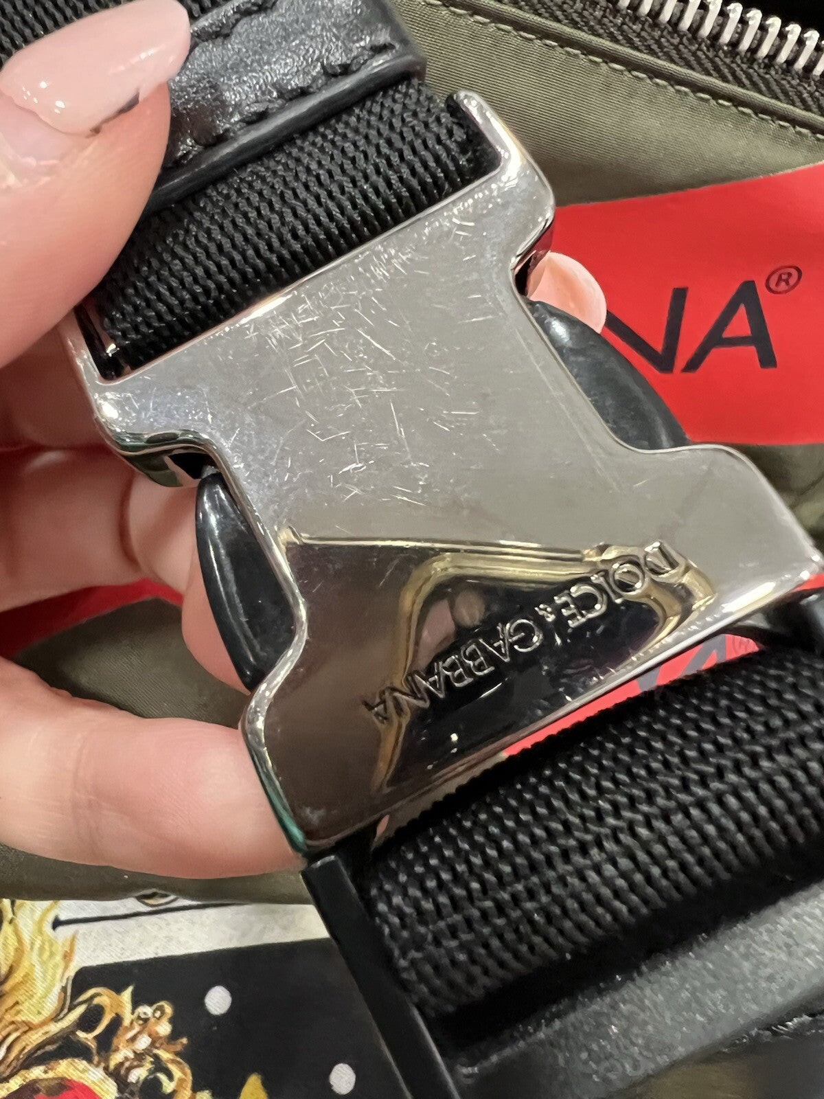 Dolce & Gabbana Tape Logo Army Green Nylon Belt Bag Duster & Authenticity