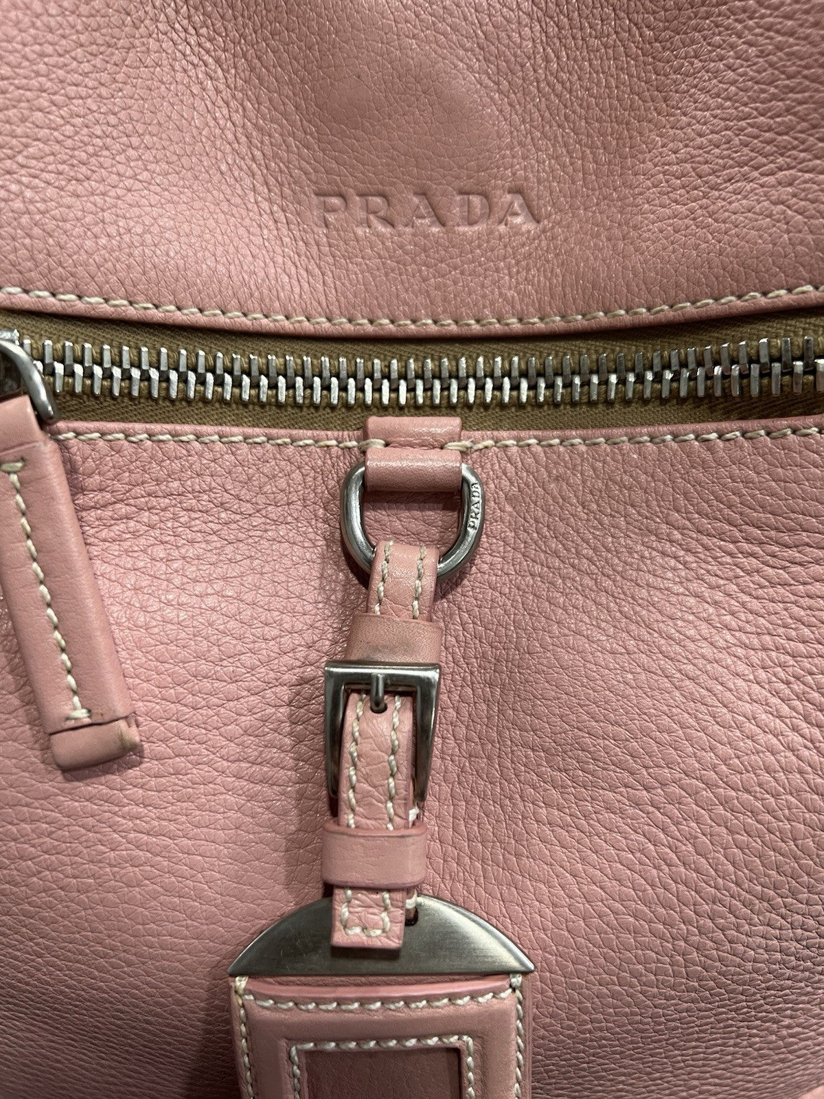 Prada Pink Leather Hobo Shoulder Bag With Authenticity