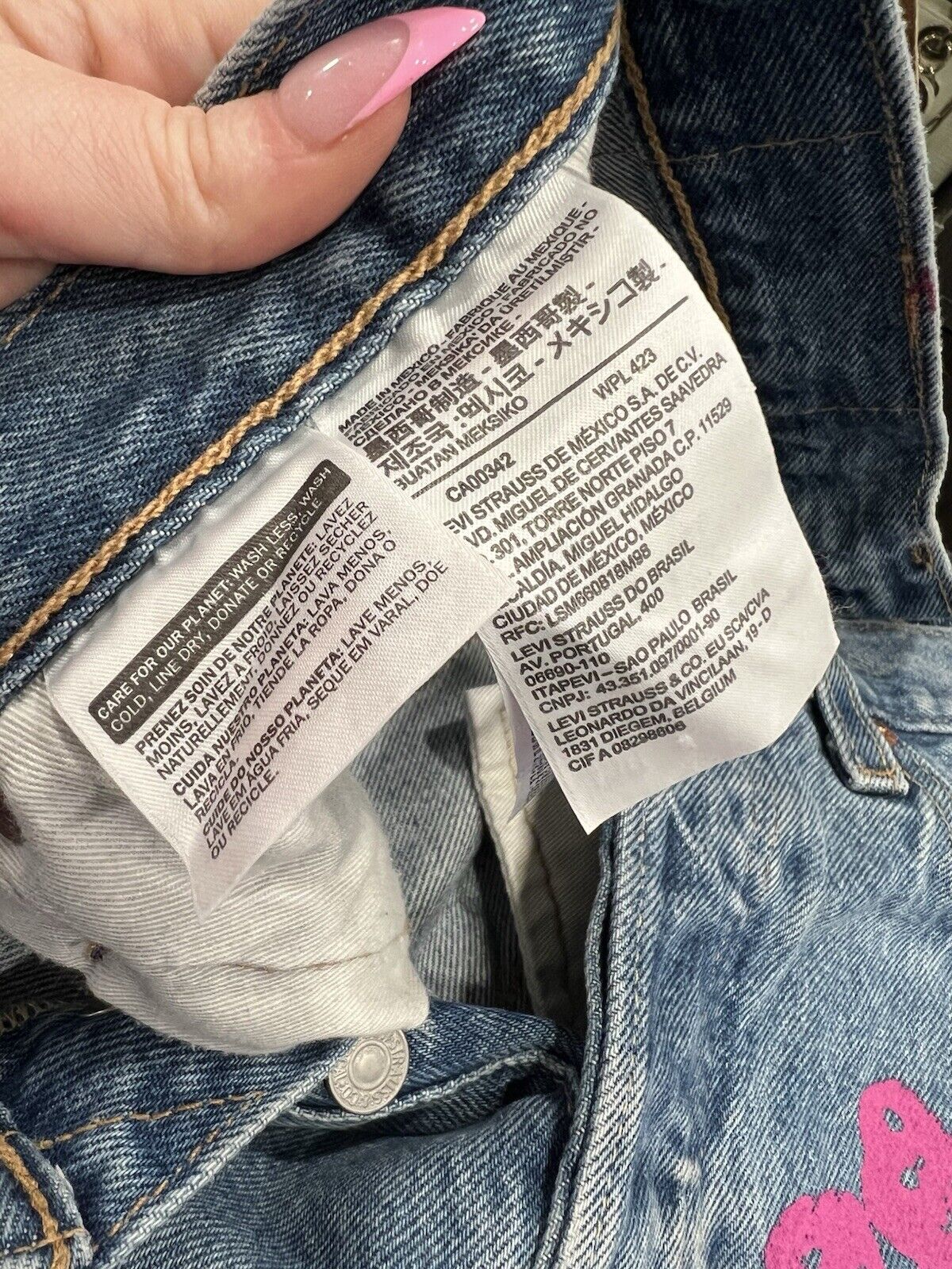 Denim Tears Bstroy Tears 501 DT Light Wash Jean Pink/Green 30 X 32