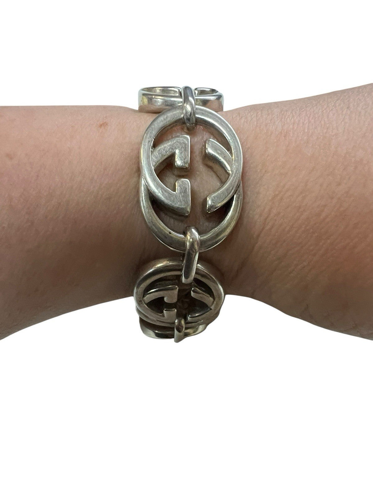 Gucci .925 Sterling Silver Britt Interlocking G Logo Bracelet 6.75