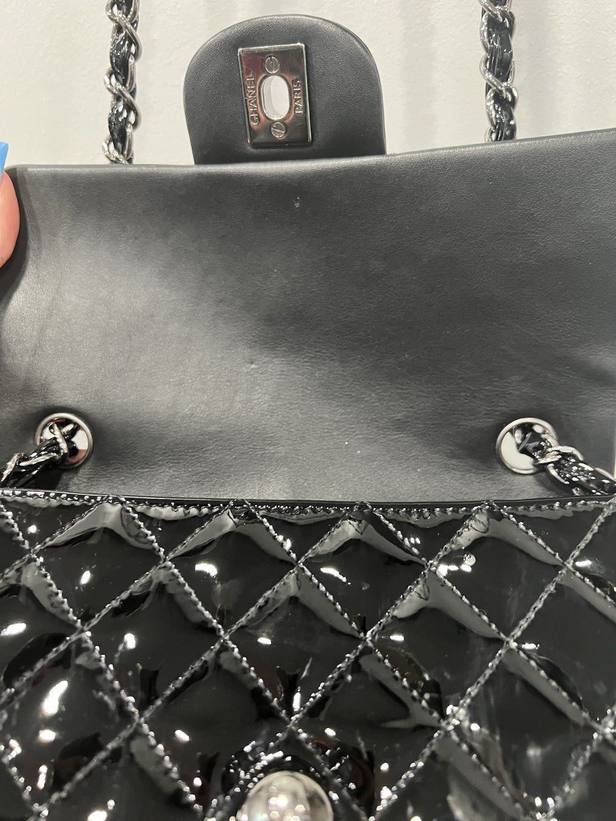 Chanel Patent Mini Rectangular Classic Single Flap Black SHW