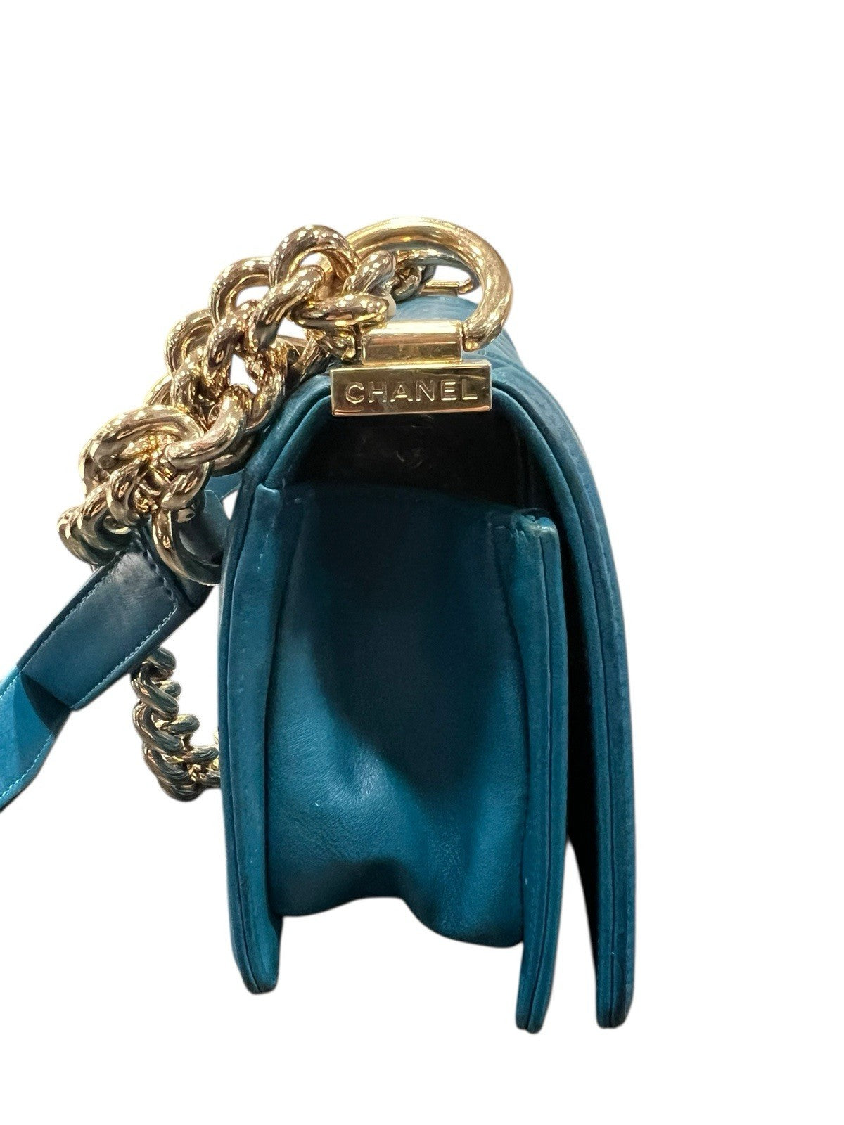 Chanel Small Two Way Boy Cobalt/Gold Chain Bag Includes Authenticity MSRP $6700