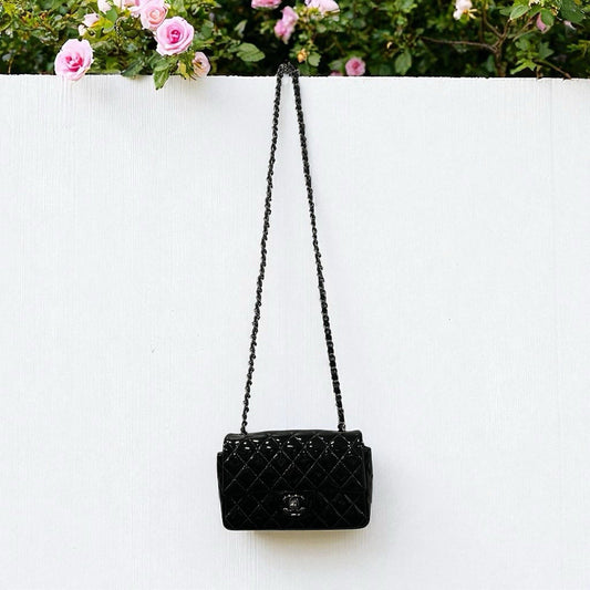 Chanel Patent Mini Rectangular Classic Single Flap Black SHW