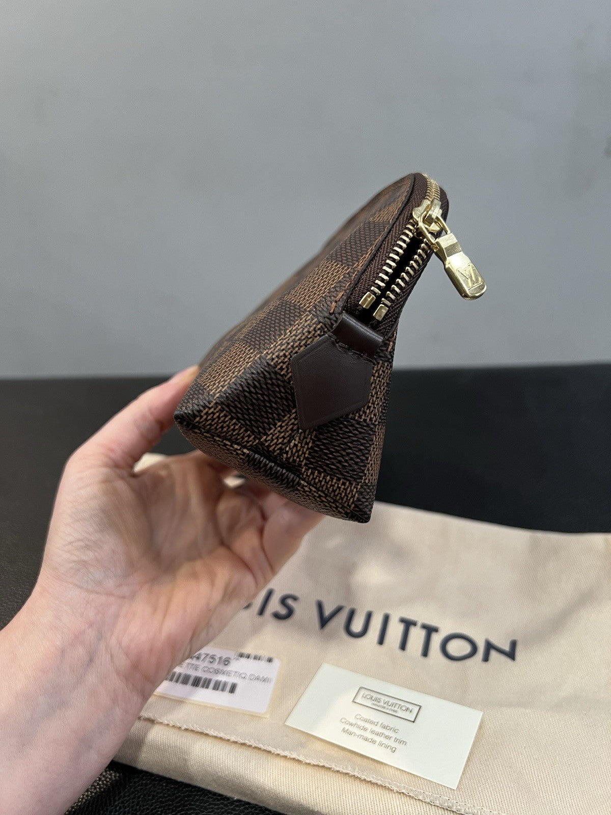 Louis Vuitton Damier Ebene Cosmetic Pochette PM With Authenticity & Duster