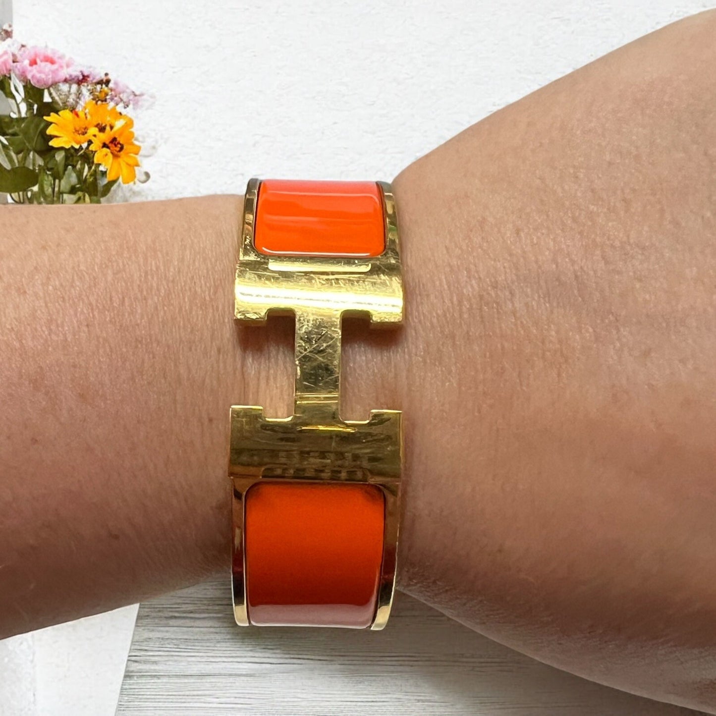 Hermes Clic Clac H Orange/Gold Bracelet PM