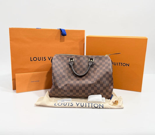 Louis Vuitton Damier Ebene 35 Complete Set Lock Key Duster Box Bag & Receipt
