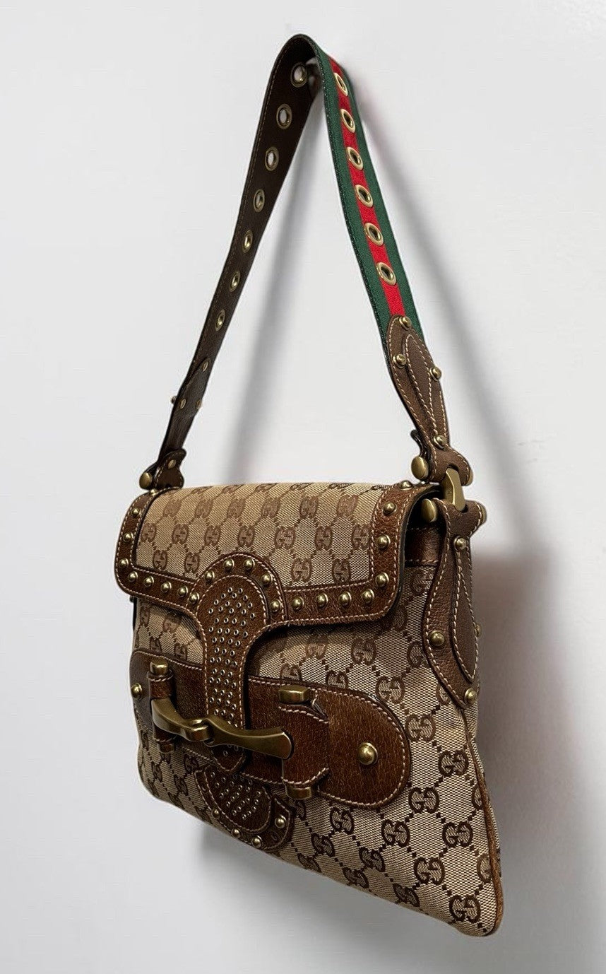 Gucci GG Pelham Runway Studded Shoulder Bag With Duster & Authenticity