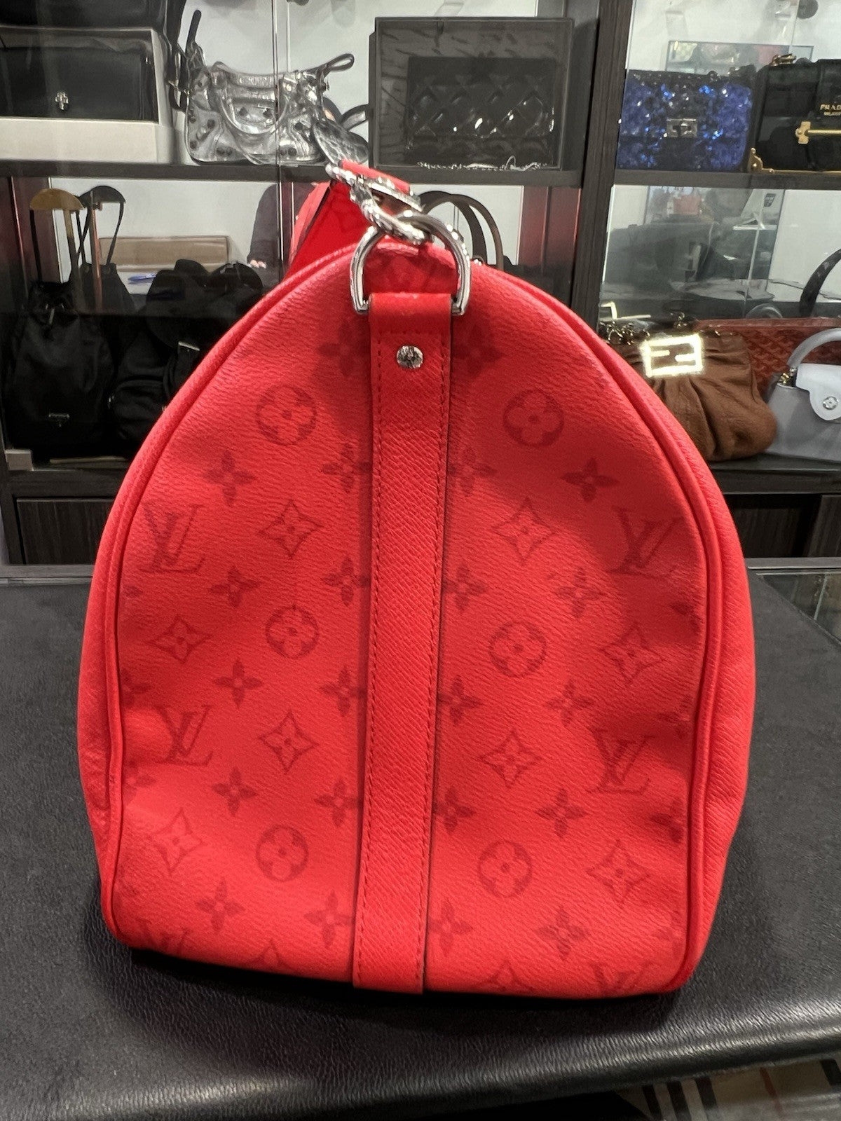 Louis Vuitton Fire Red Taigarama Bandouliere Keepall 50