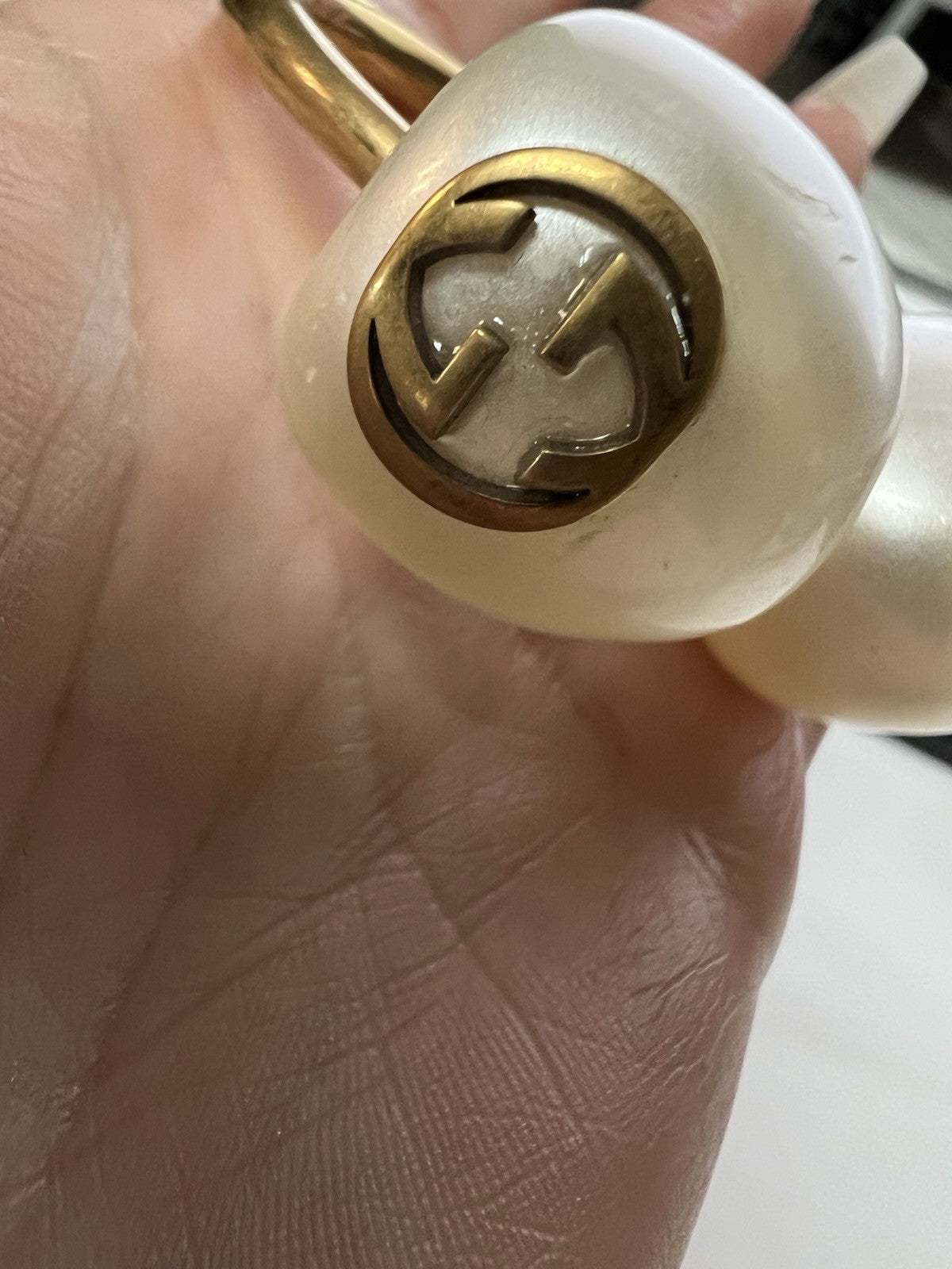 Gucci Single Double Pearl Hoop Runway Earring XL Authentic RARE