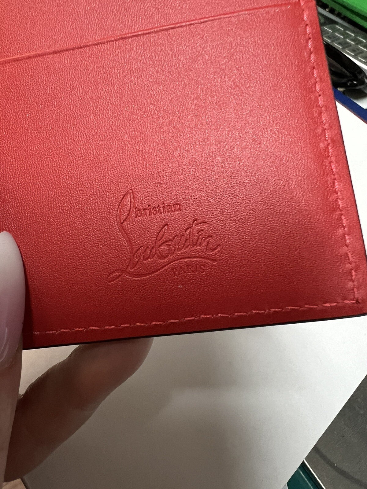 Christian Louboutin Beige Leather Spike Card Case