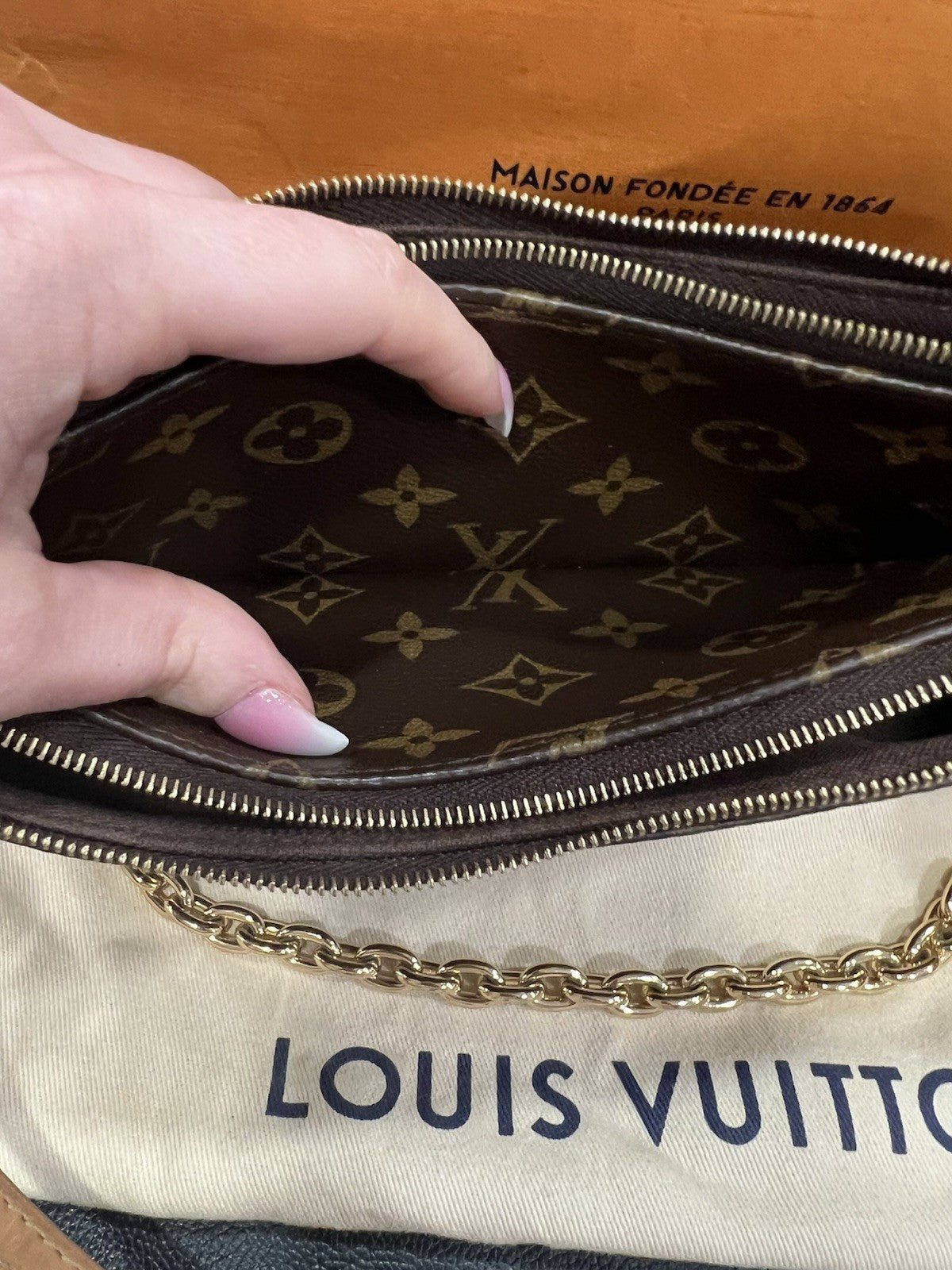 Louis Vuitton Monogram Liv Pochette Crossbody Box Duster & Bag Retail $1950