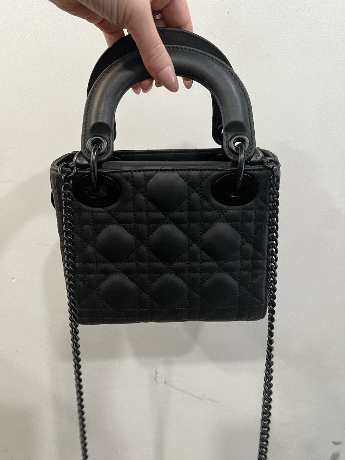 Christian Dior Matte Black Cannage Mini Lady Bag Box Duster Receipt Retail $5500