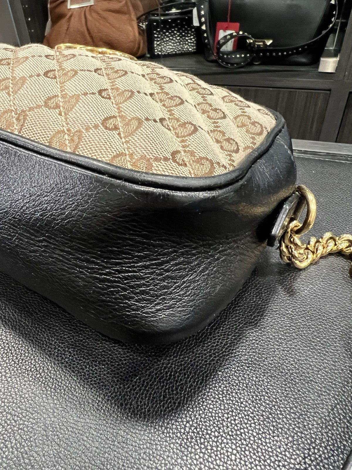 Gucci Marmont Monogram Black Leather Gold Hardware Crossbody W/Authenticity