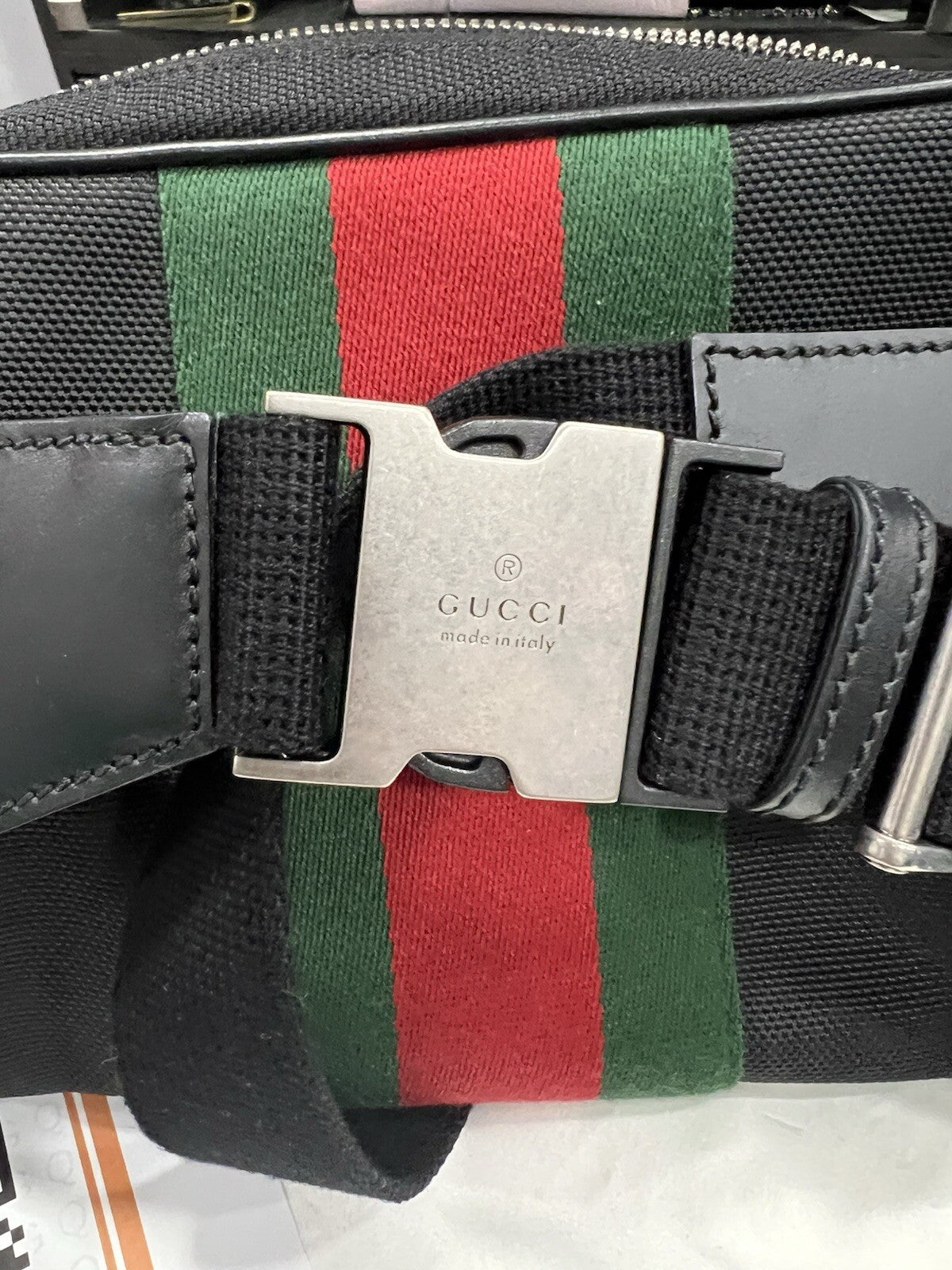 Gucci Techno Web Stripe Belt Bag W/Duster & Authenticity