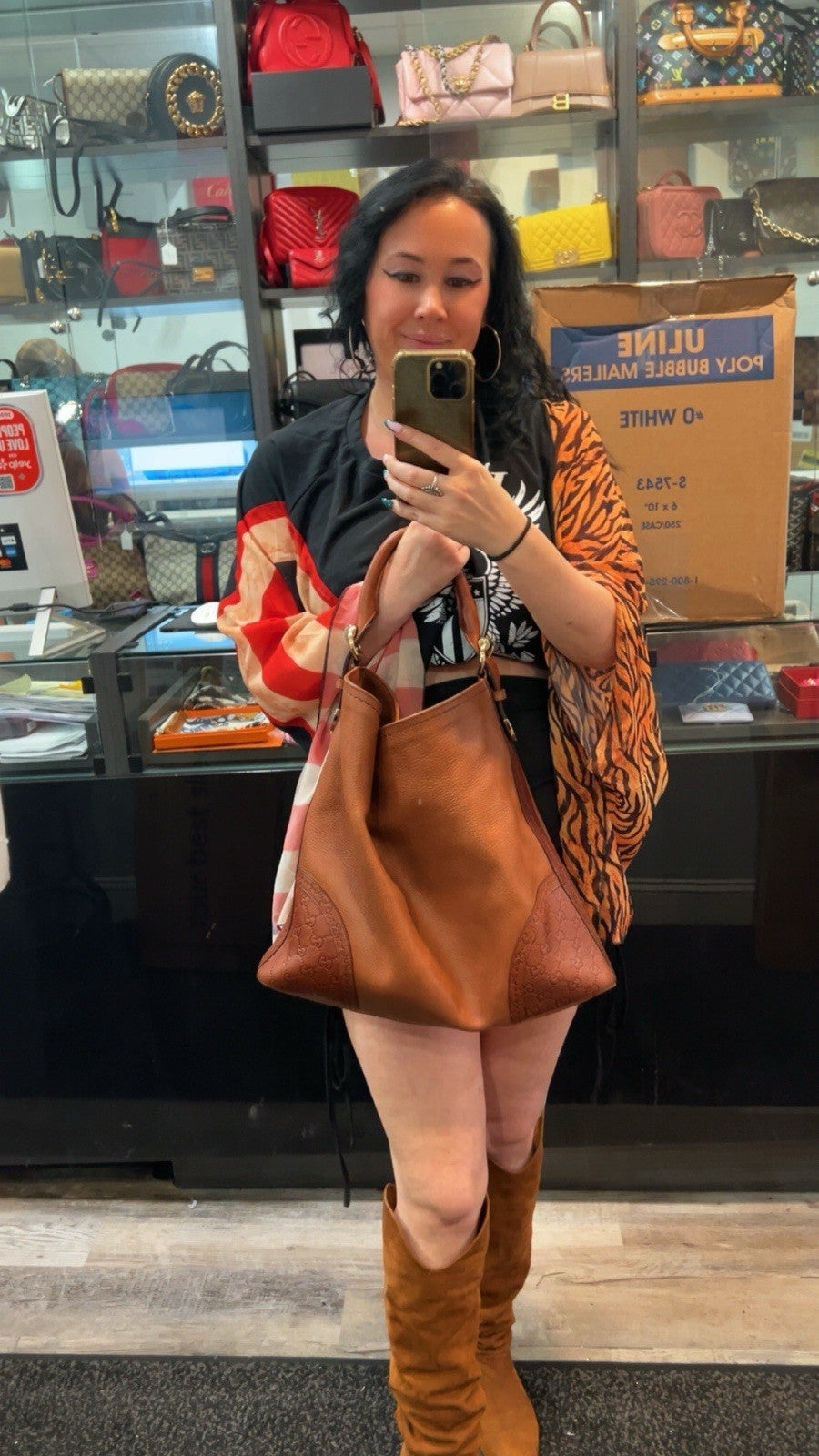 Gucci Leather Large Signoria Cognac Large Hobo Bag W/Authenticity