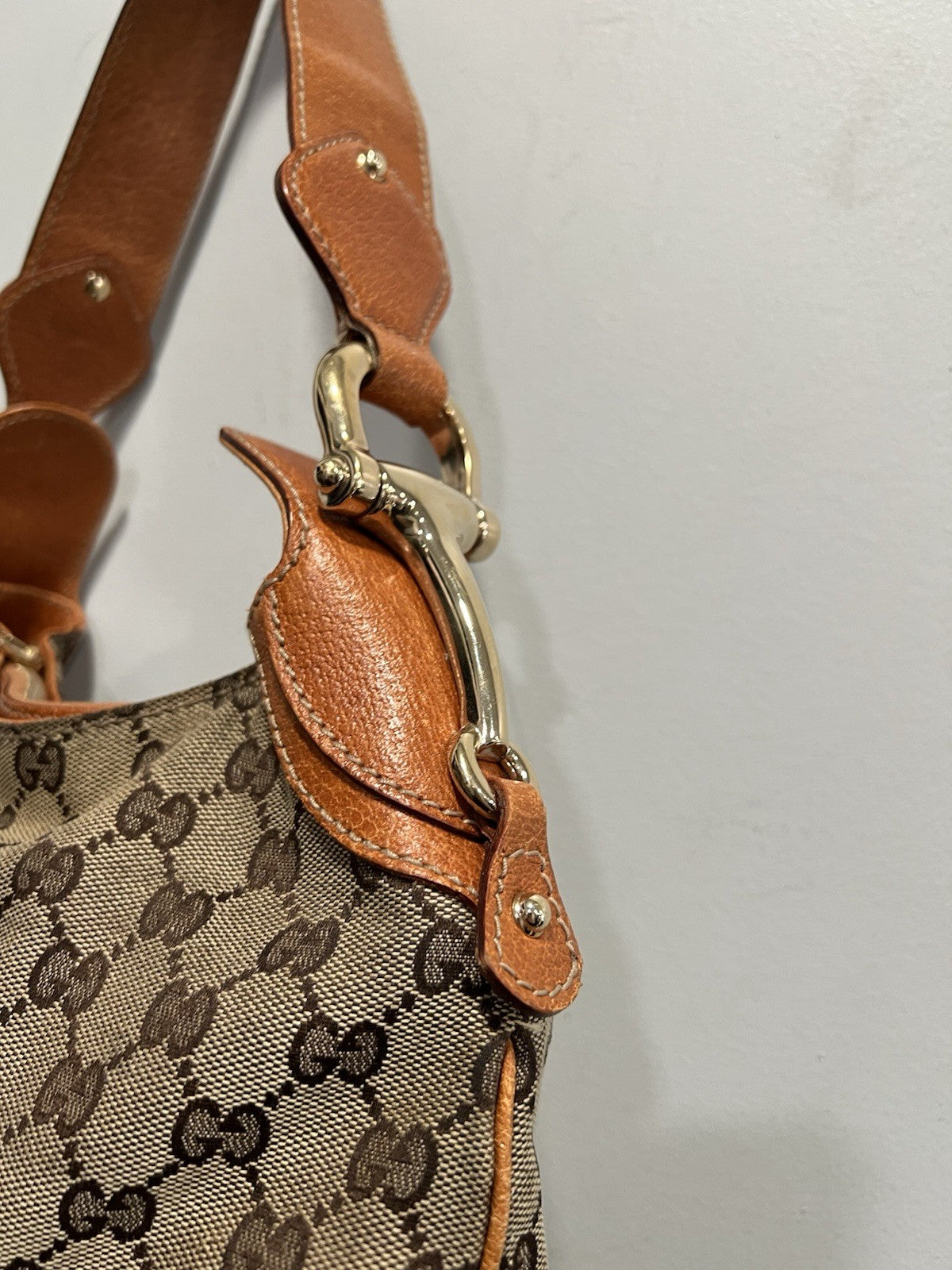 Gucci GG Canvas Bit Creole Shoulder Bag With Authenticity