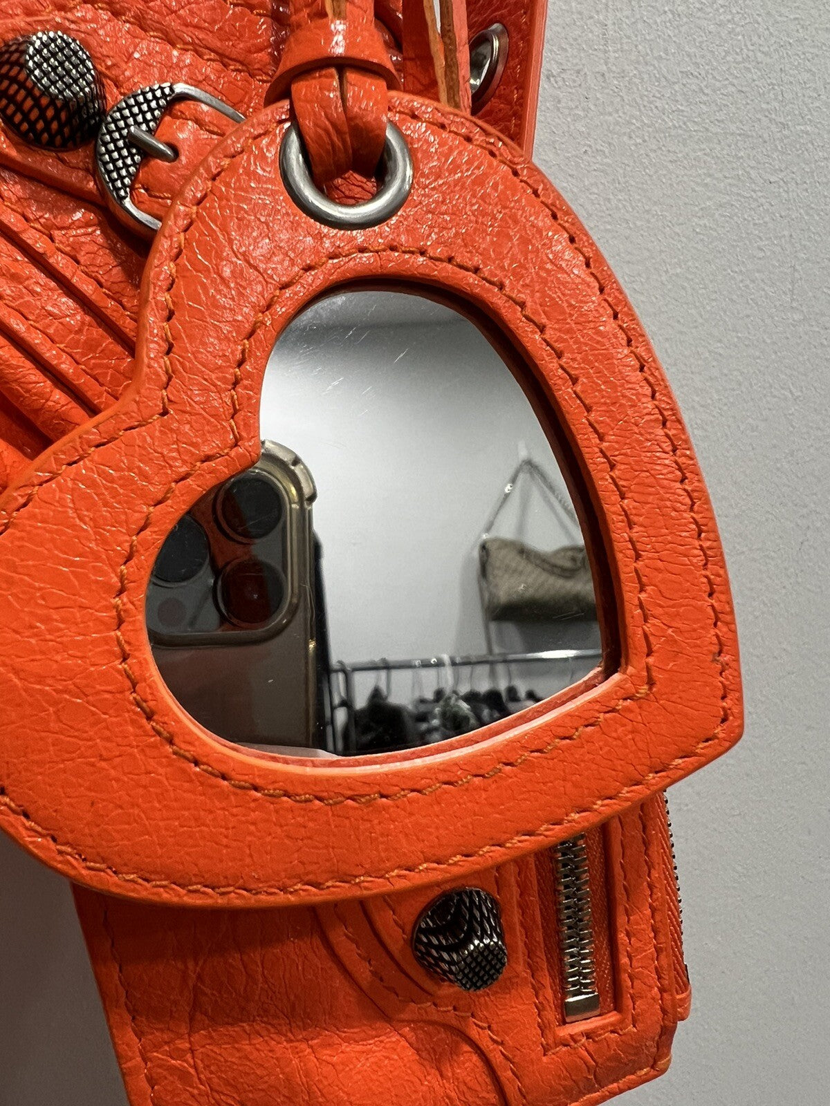 Balenciaga Le Cagole XS Neon Orange Arena Leather Shoulder Bag