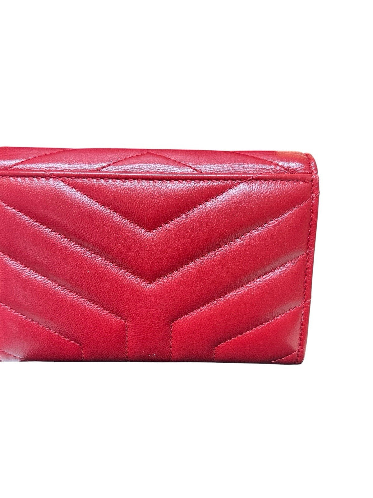 YSL Saint Laurent Leather Red Compact Wallet Card Case Box Duster & Tags