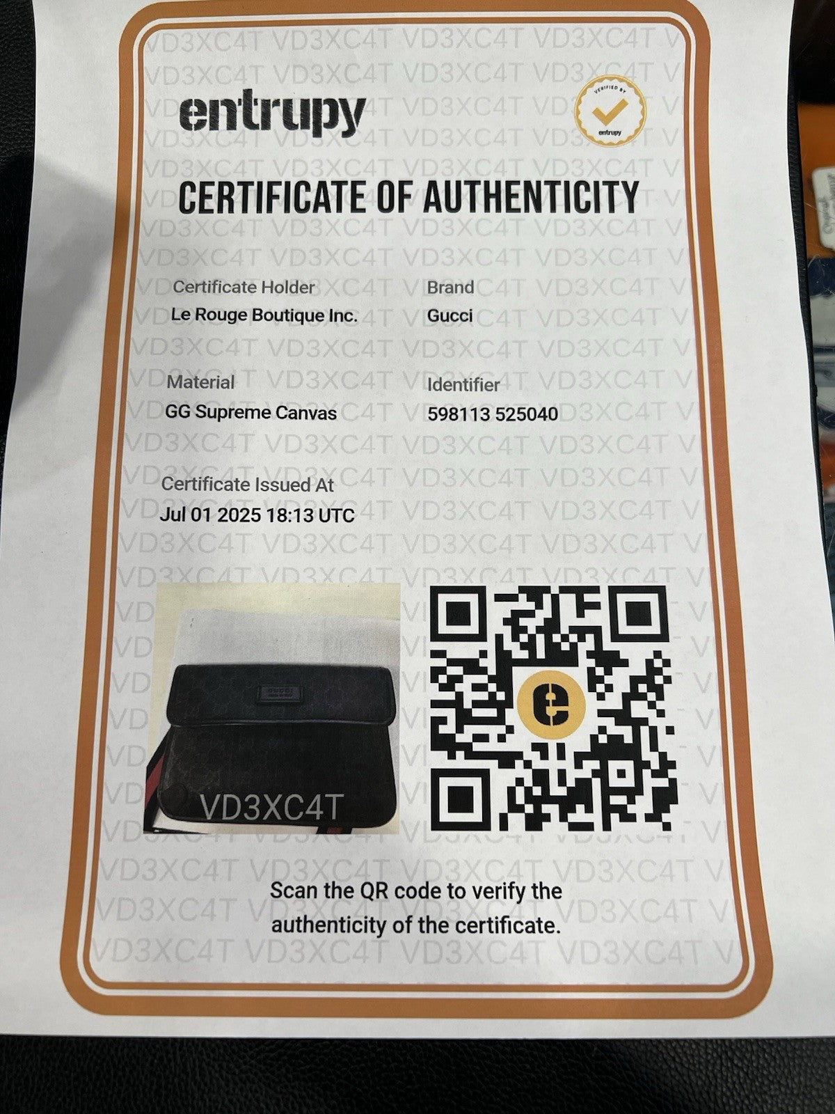 Gucci Black GG Supreme Belt Bag With Authenticity