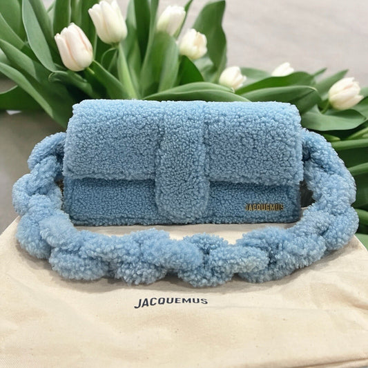 Jacquemus Le Bambidou Blue Shearling Shoulder Bag With Duster