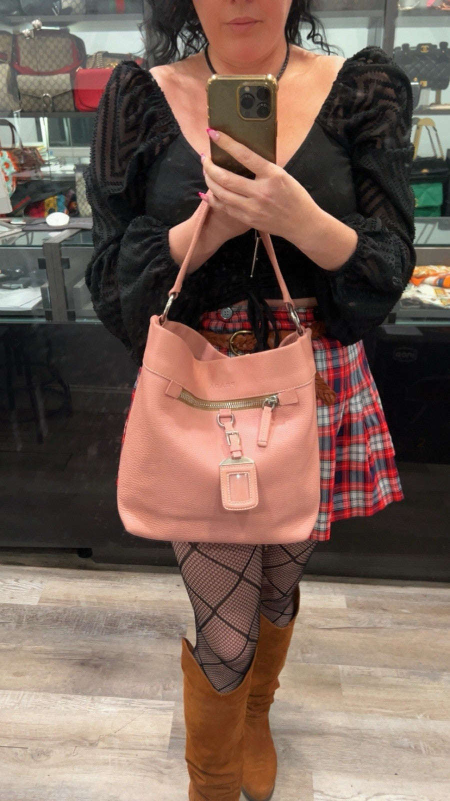 Prada Pink Leather Hobo Shoulder Bag With Authenticity