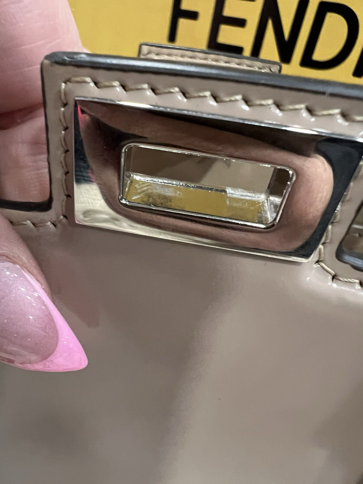 FENDI Peekaboo Cut Mini chain Shoulder Bag Beige Calfskin Retail $4700