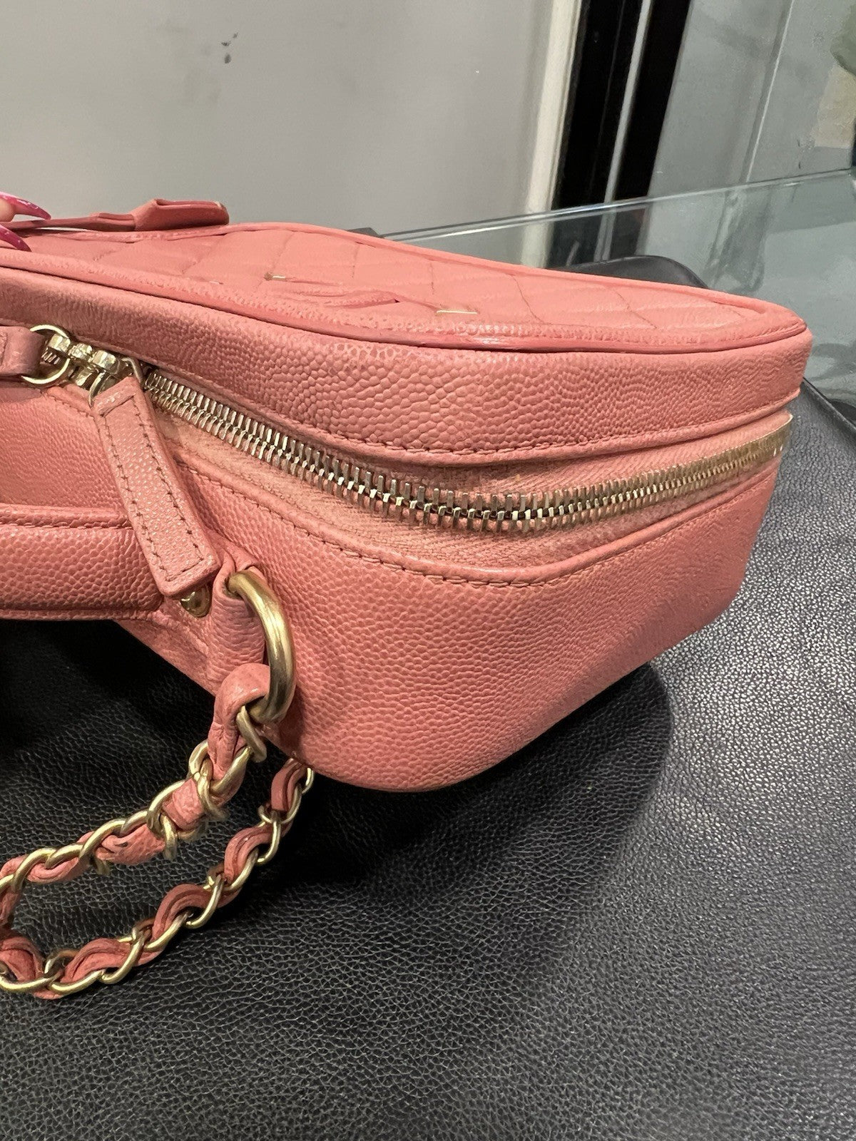 Chanel Pink Filigree Vanity Case With Authenticity