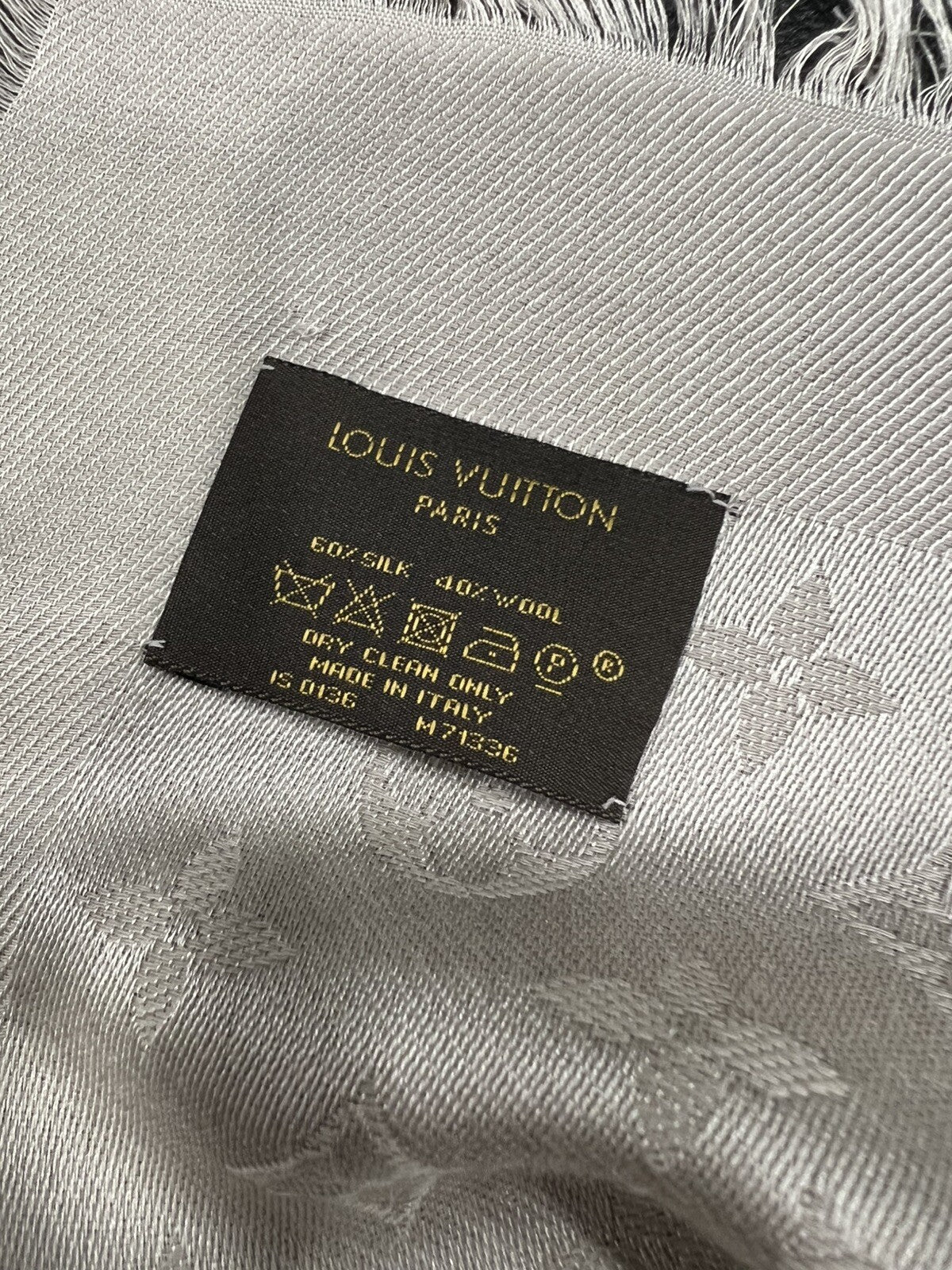 Louis Vuitton Silk Wool Beige Large Blend Monogram Scarf/Shawl