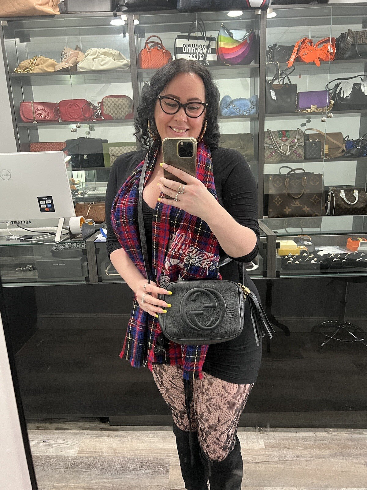 Gucci Black Leather Disco Crossbody Bag With Certificate Of Authenticity