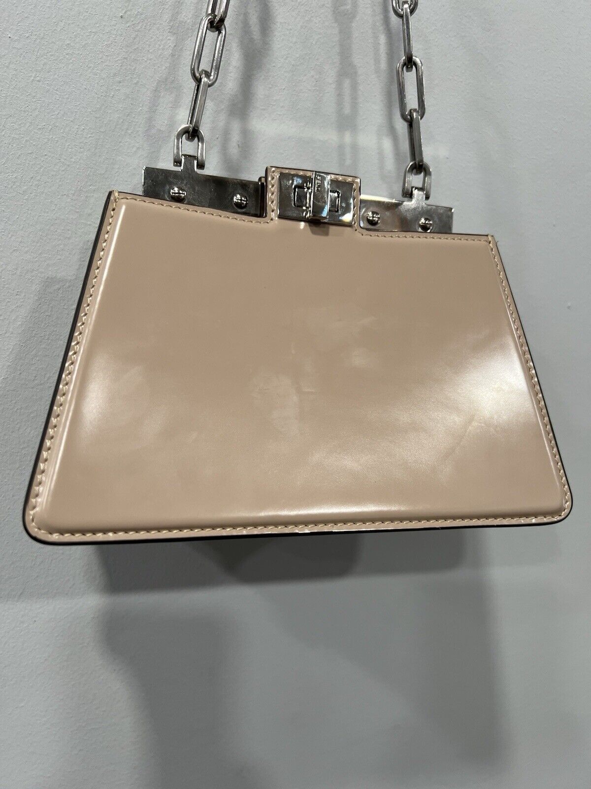 FENDI Peekaboo Cut Mini chain Shoulder Bag Beige Calfskin Retail $4700