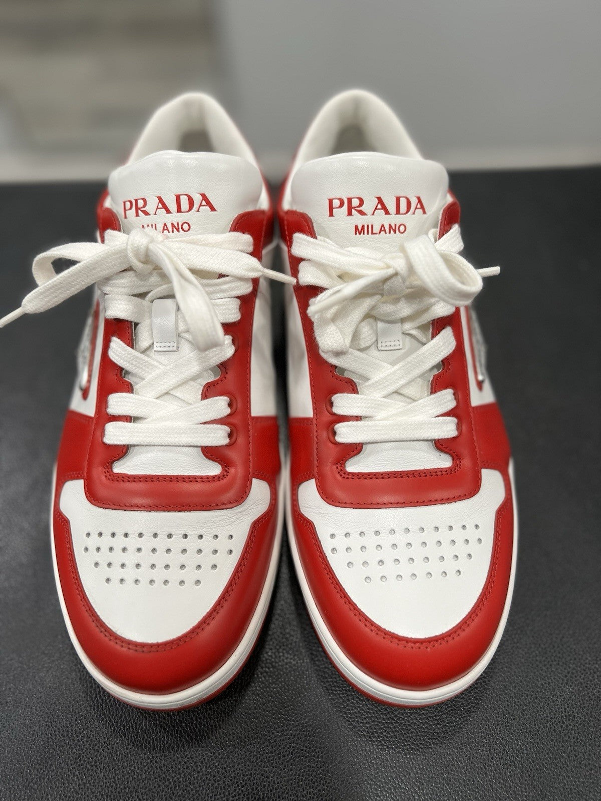Prada Men's Red/White Downtown Sneakers With Box Size 6/US Size 7
