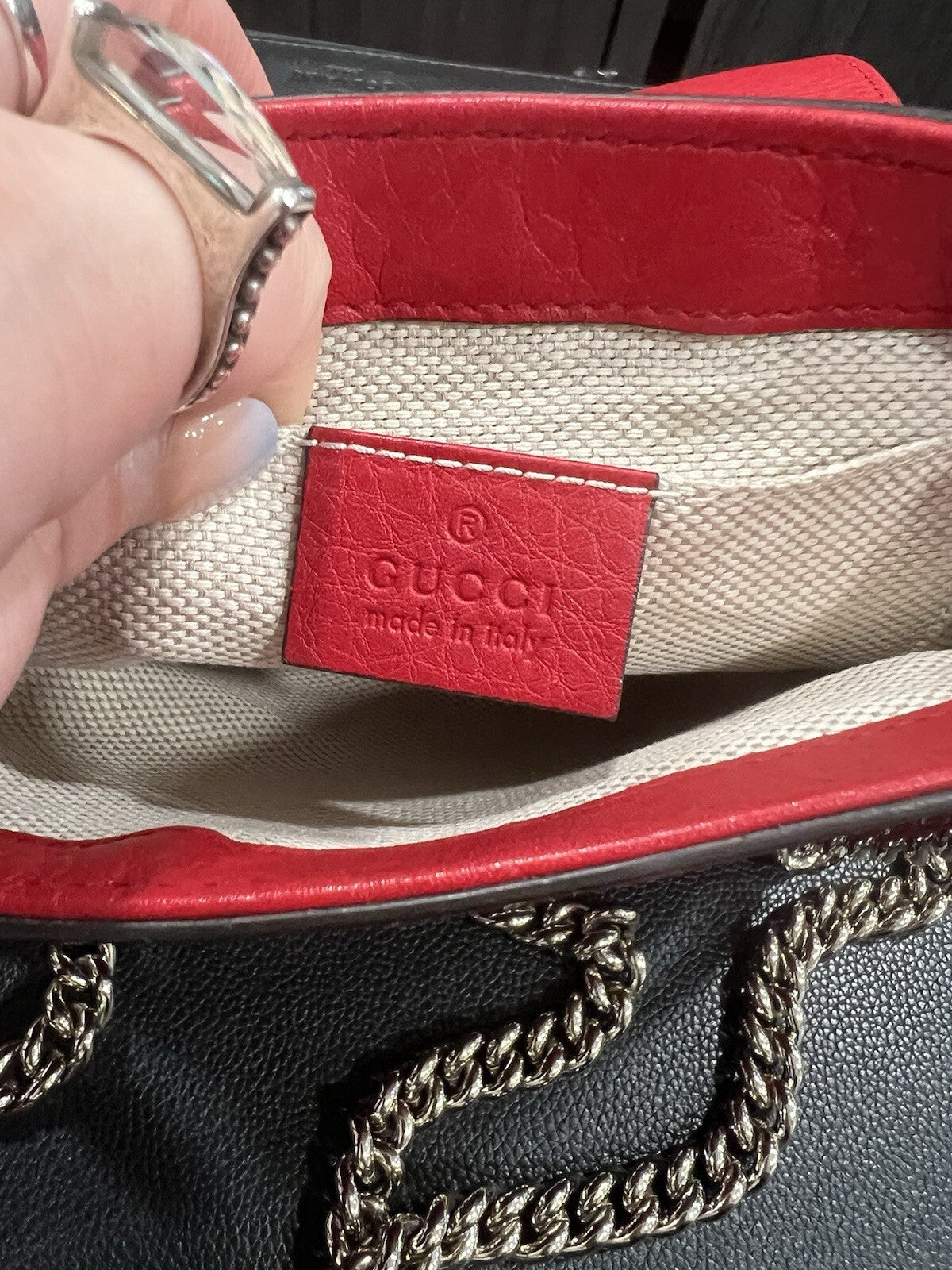 Gucci Red Leather Soho Mini Chain Bag With Certficate of Authenticity