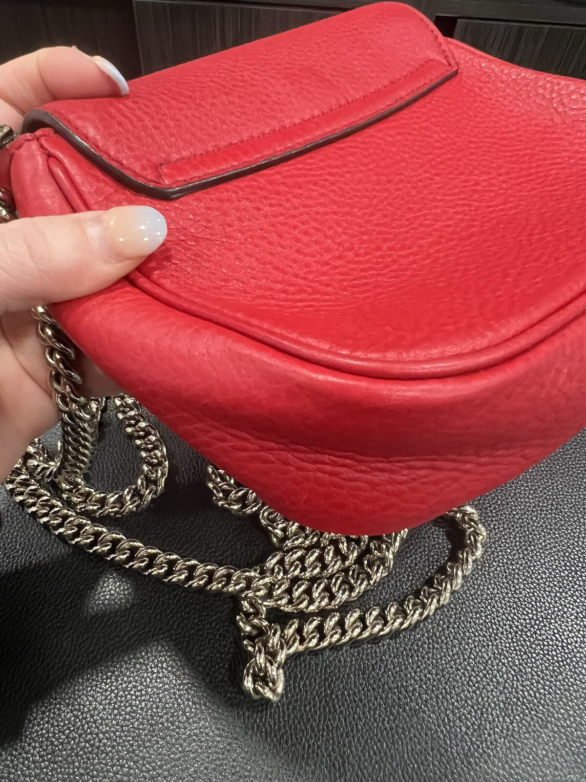 Gucci Red Leather Soho Mini Chain Bag With Certficate of Authenticity