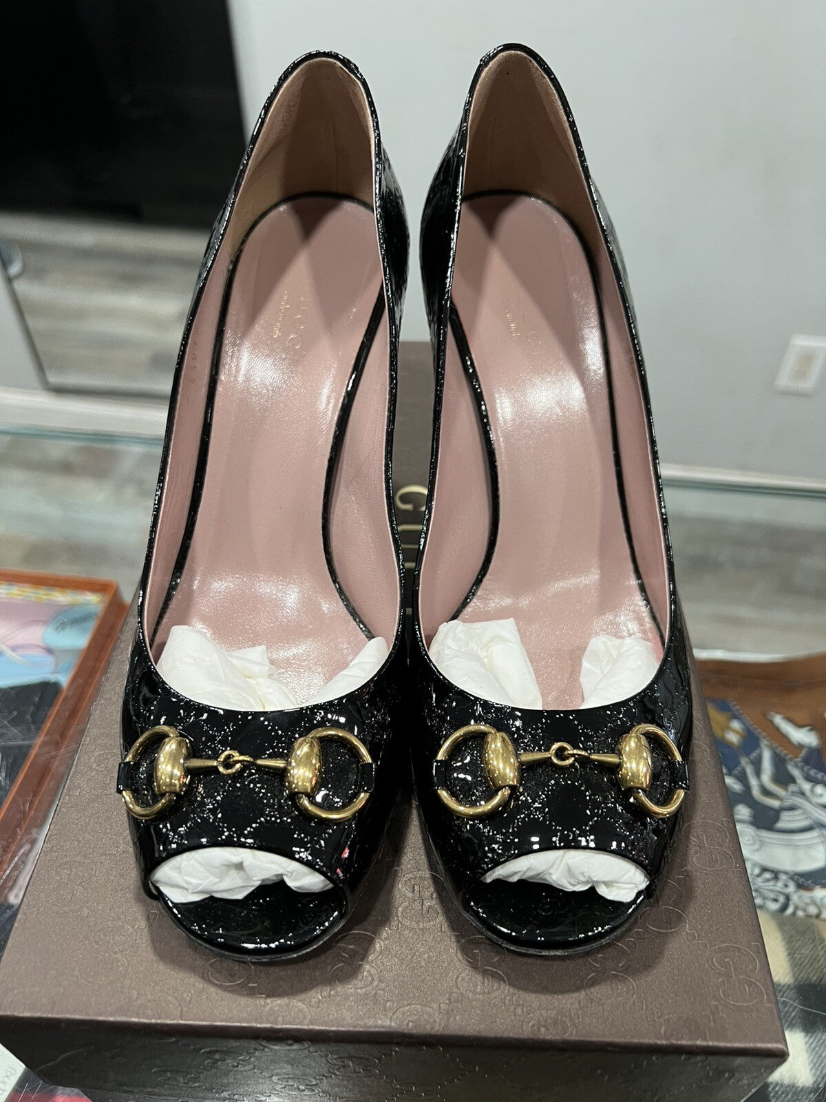 Gucci Patent Vernice Microguccisima Bit Heels 38.5/US8.5 Retail $660