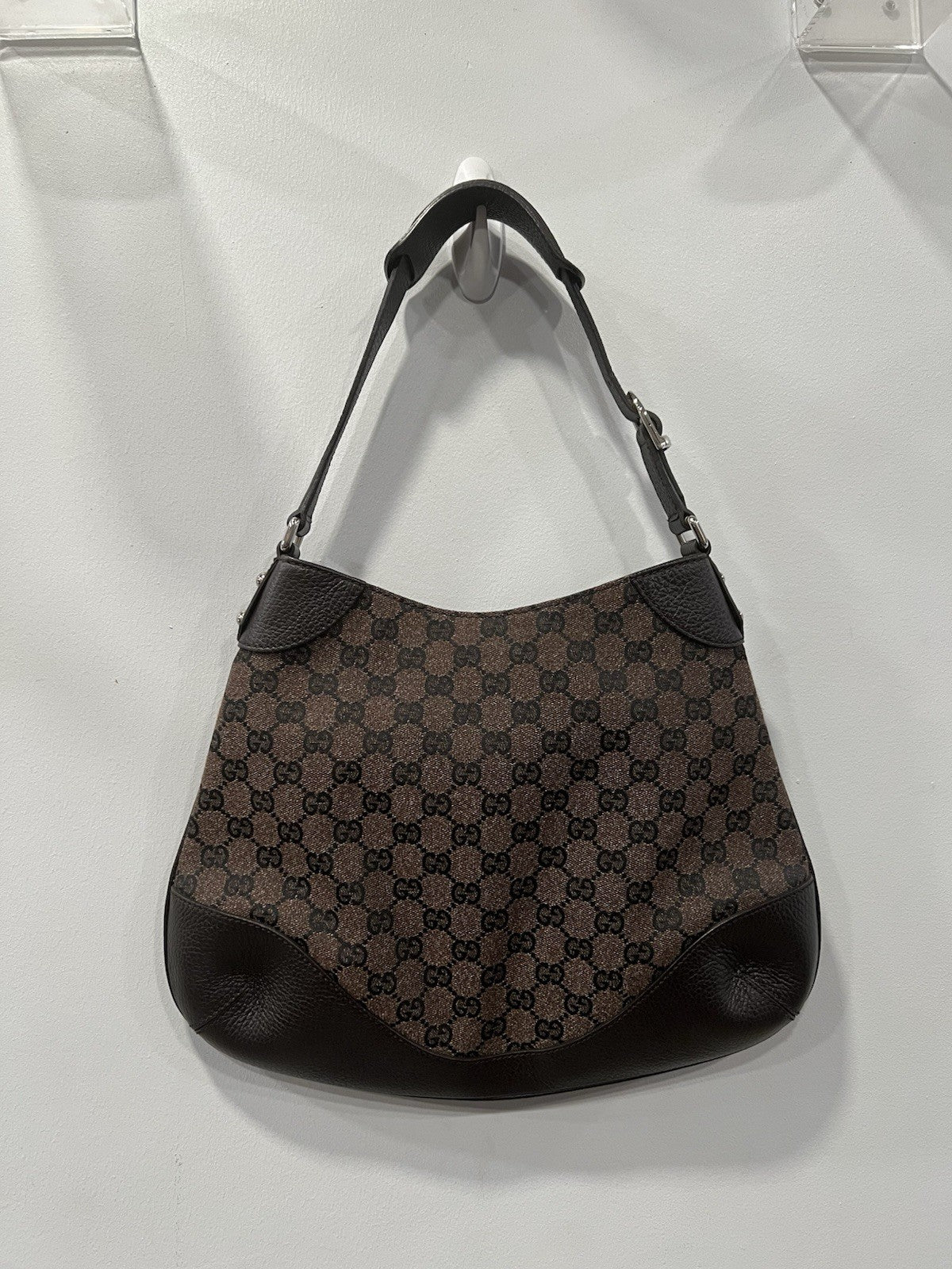 Gucci Charlotte Brown Leather/Denim Cloth Shoulder Bag RARE