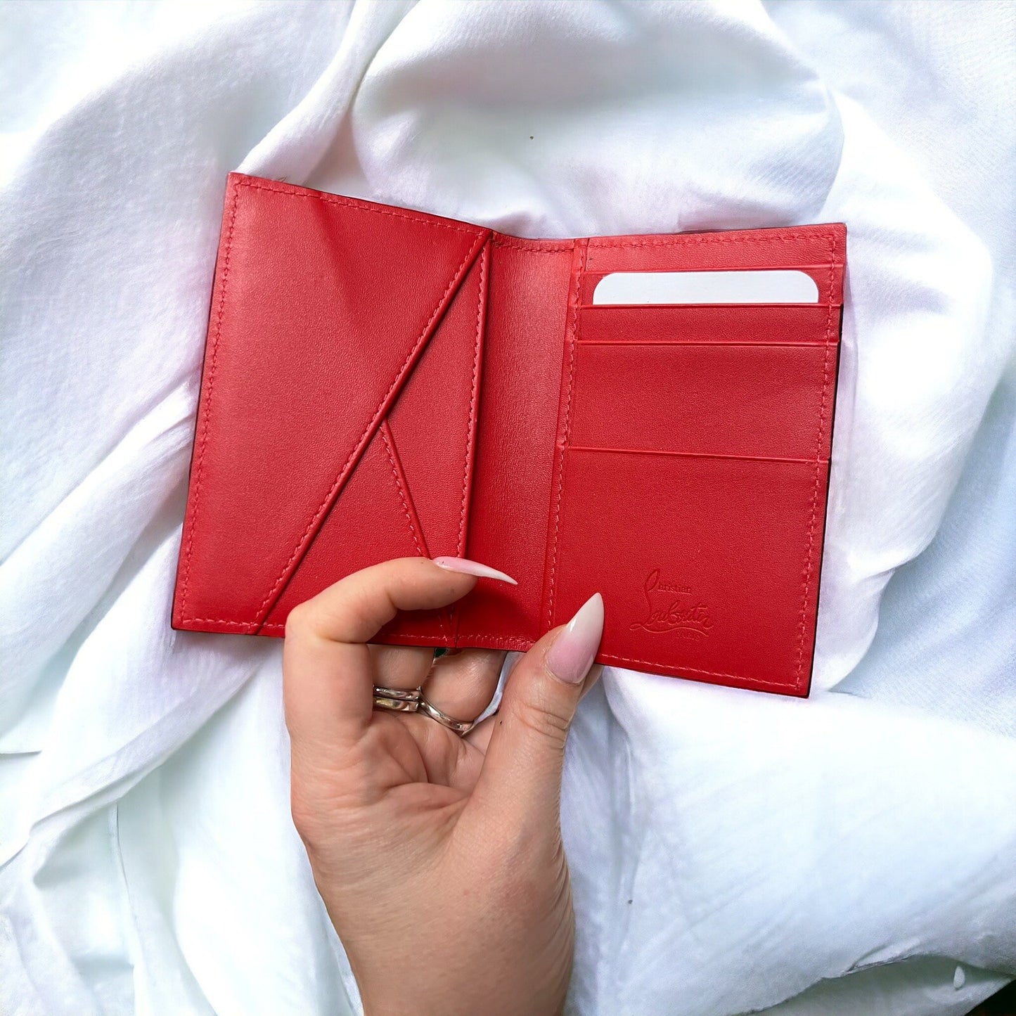 Christian Louboutin Beige Leather Spike Card Case