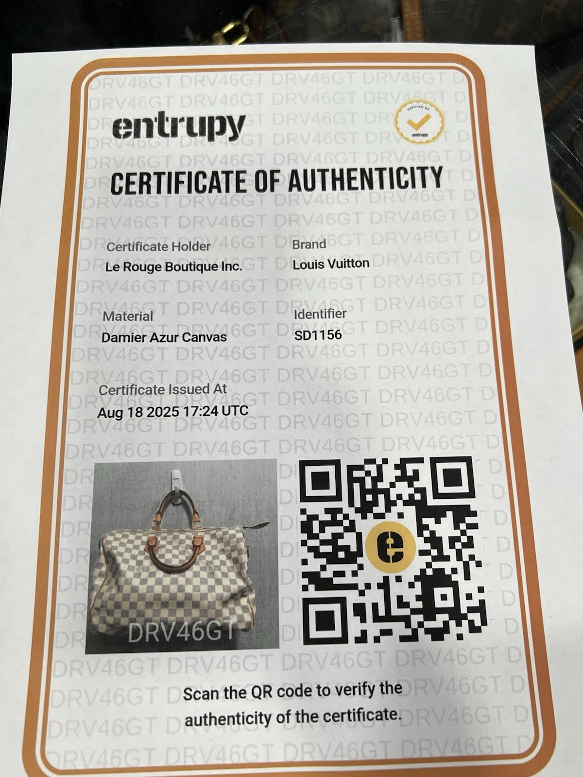 Louis Vuitton Damier Azure Speedy 35 W/Duster Lock & Certificate Of Authenticity