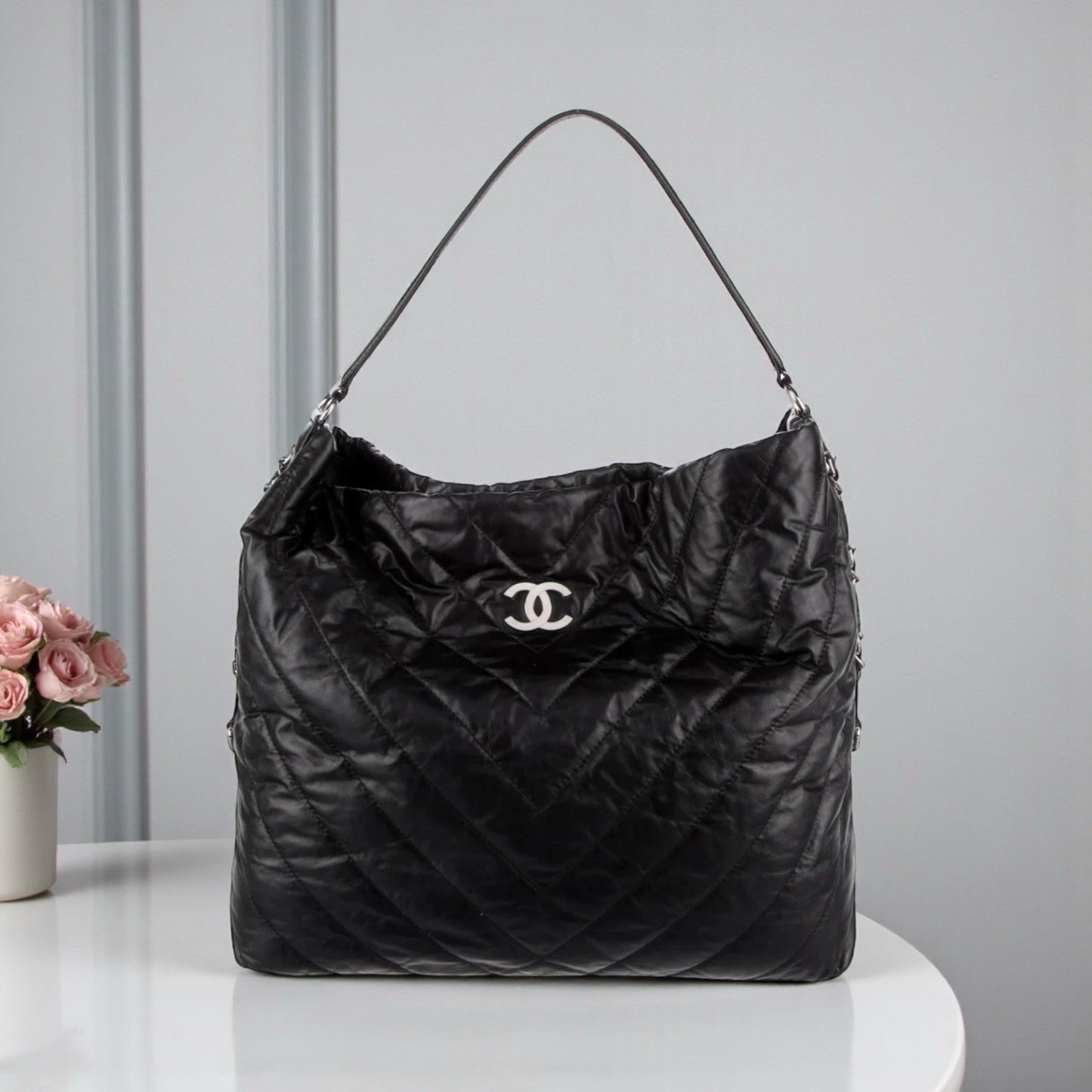 Chanel Leather Quilted Big Bang Travel Hobo Bag W/Authenticity