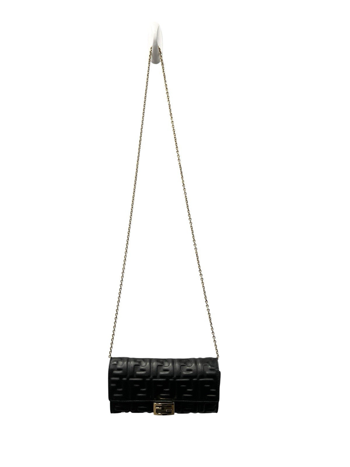 Fendi Black Nappa Leather Baguette Continental Wallet On Chain