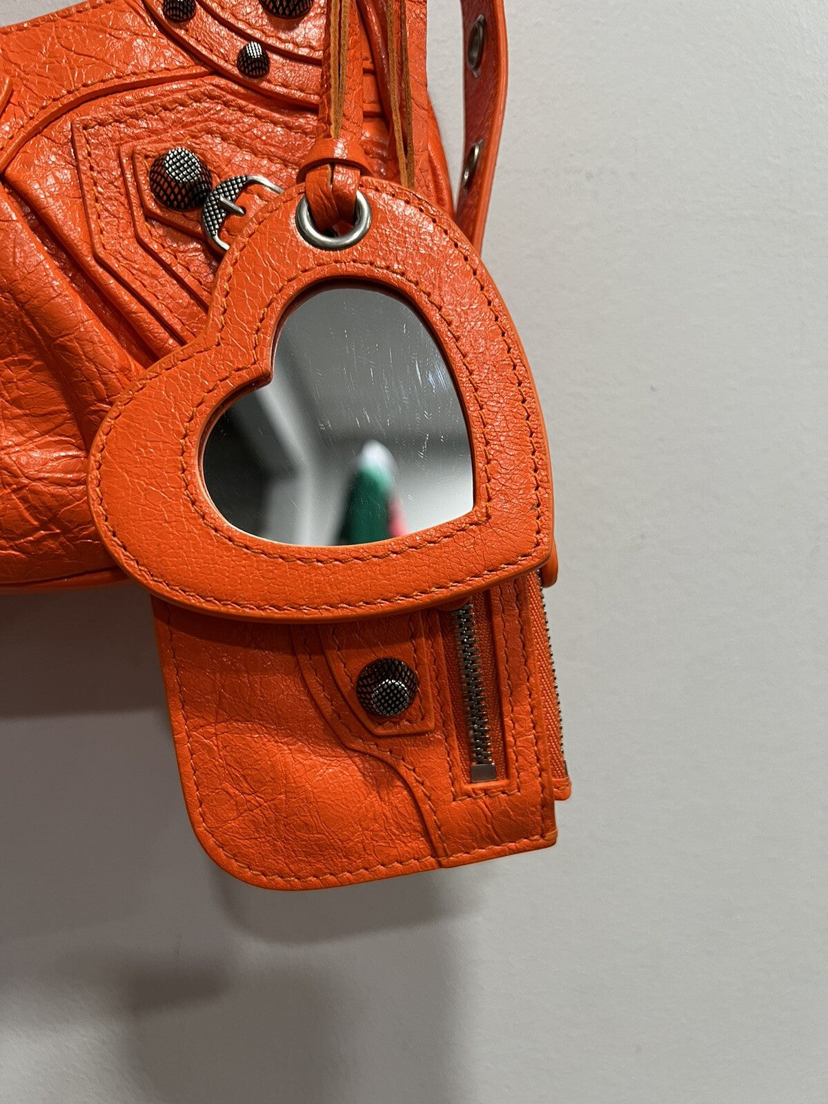 Balenciaga Le Cagole XS Neon Orange Arena Leather Shoulder Bag