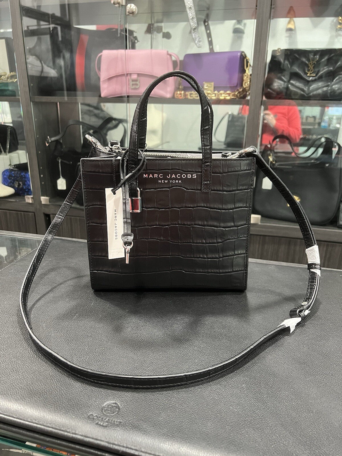 Marc Jacobs Croc Embossed Black Leather Tote NWT Retail $425