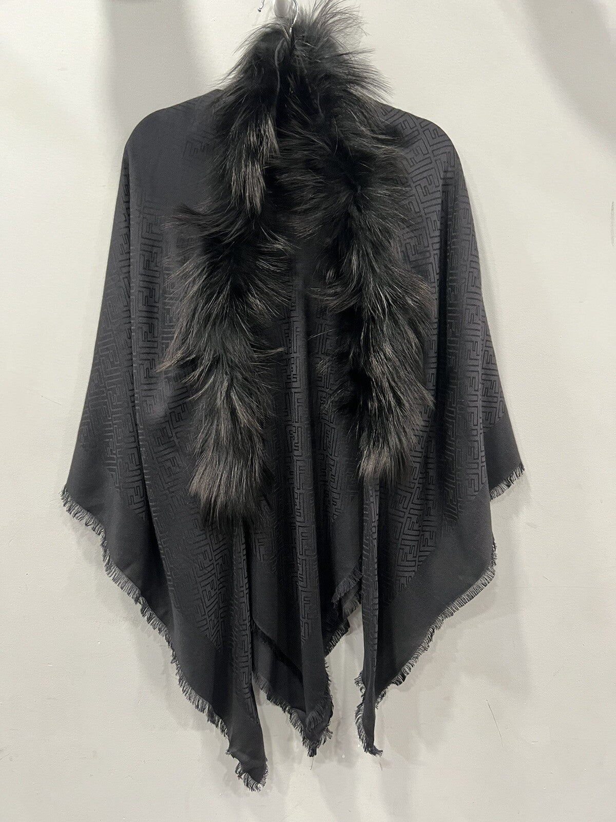 Fendi Silk Wool Blend/Fur Monogram Stole/Scarf With Box & Duster