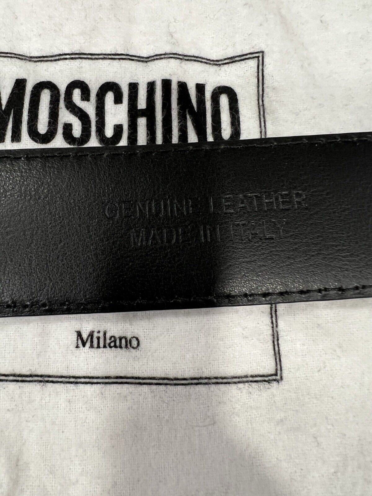 Moschino Men's Logo Belt Black/Gold W/Duster Size 31"-36" Retail $325