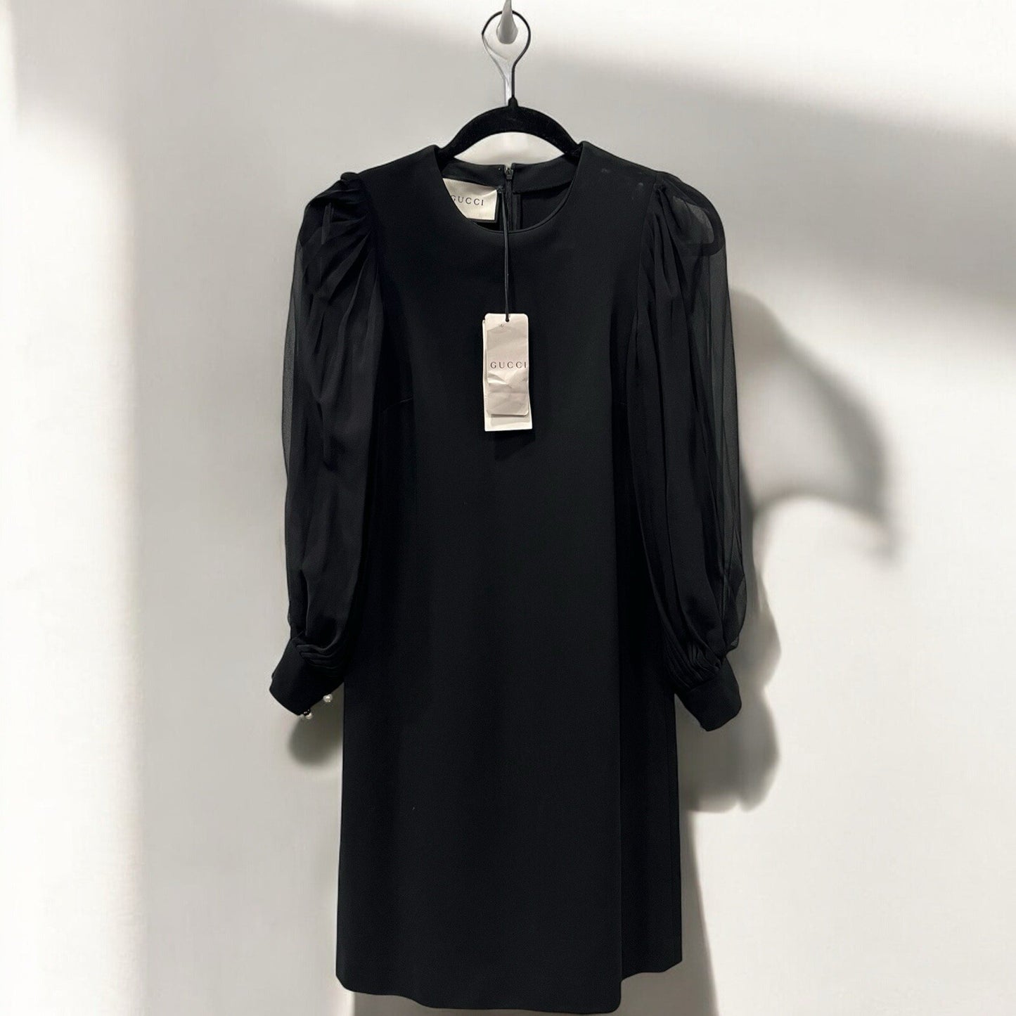 Gucci Black Dress Sheer/Pearl Logo Dress XS