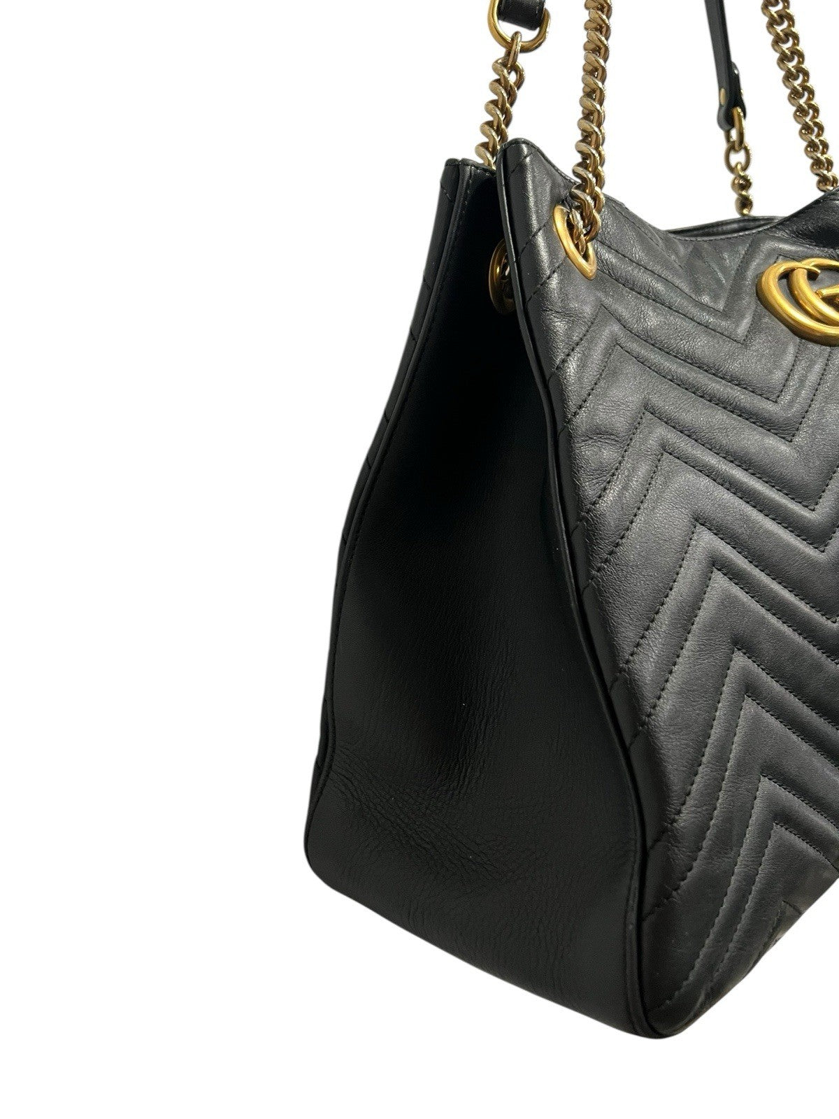 Gucci Marmont Black Gold Hardware Chevron Medium Tote Retail $2800