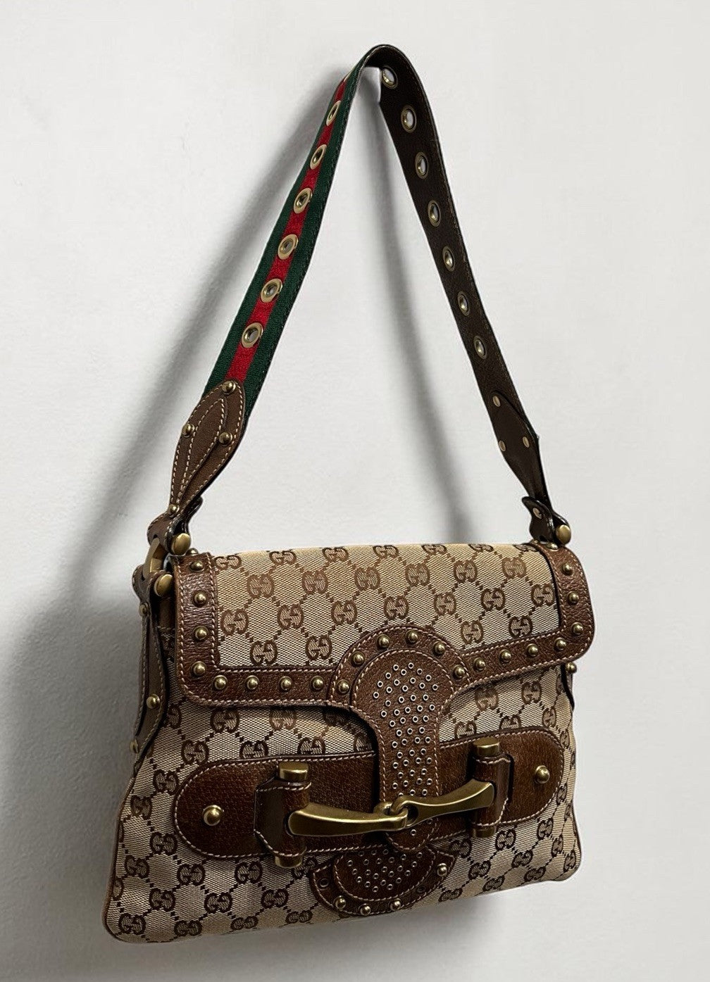 Gucci GG Pelham Runway Studded Shoulder Bag With Duster & Authenticity