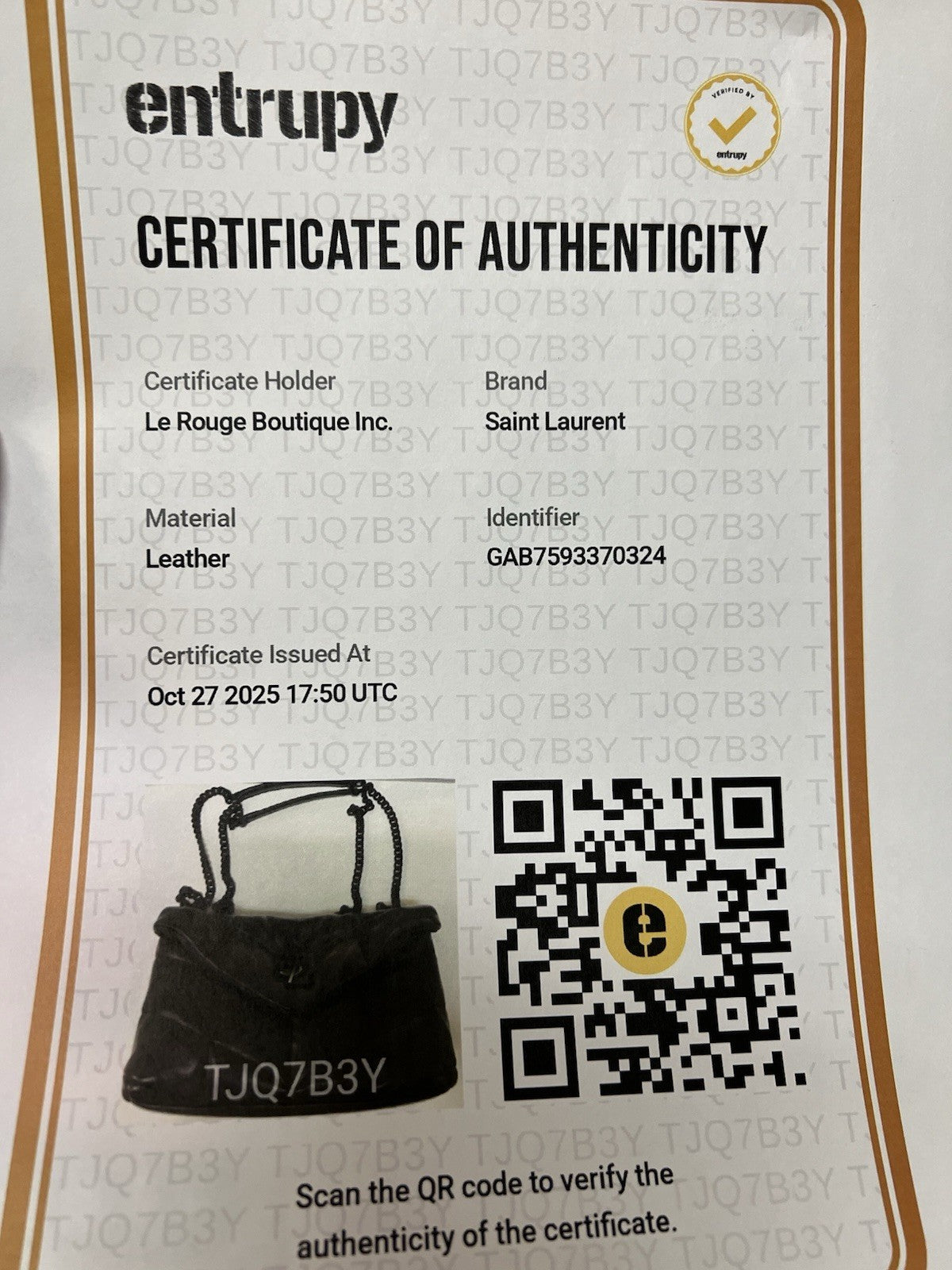 YSL Saint Laurent Toy Puffer In Lambskin Retail $2490 Box & Duster