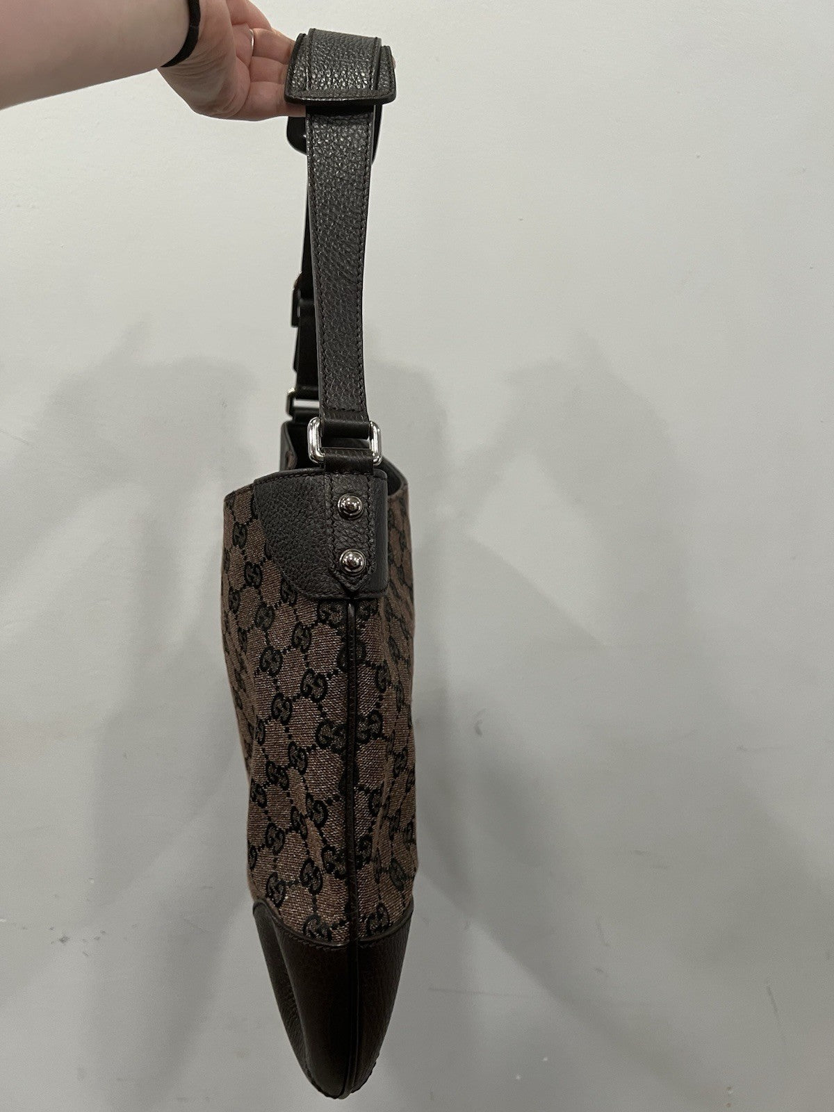 Gucci Charlotte Brown Leather/Denim Cloth Shoulder Bag RARE