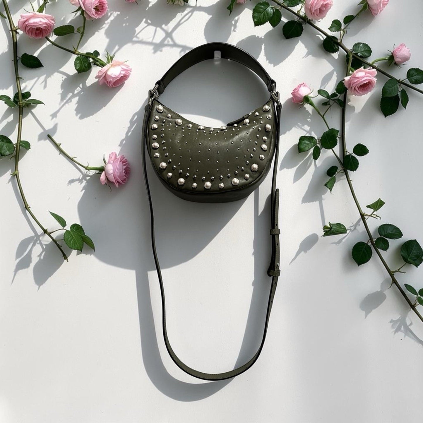 Jimmy Choo Olive Green Pearl Gromet Embellished Crossbody